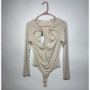 ASTR THE LABEL Women's Long Sleeve Cutout Bodysuit Beige Size S